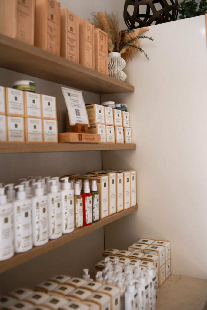 shelves with skin care products