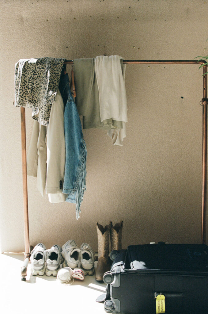 clothes hanging on a rack